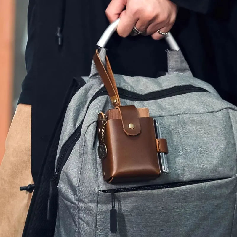 Estuche de Cuero Para el Kit de Arte de Nogal Hecho a Mano